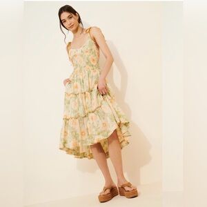 NWT Free People Women’s Medium Adriel Midi Dress M Ivory Combo Floral Boho